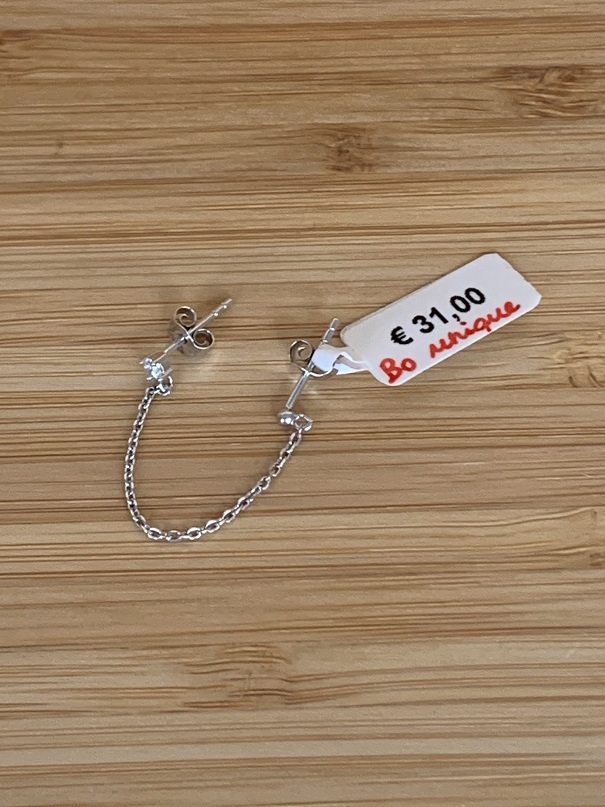 Boucle d'oreille unique pour 2 trous en argent et zircon