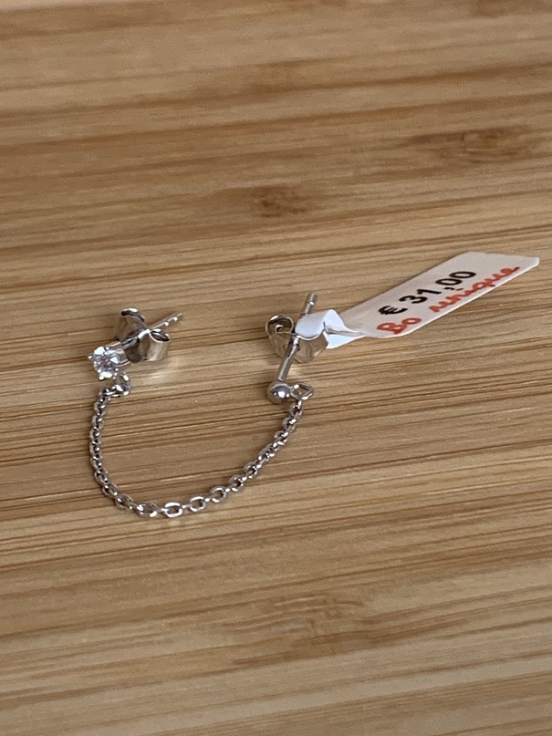 Boucle d'oreille unique pour 2 trous en argent et zircon