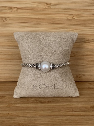 FOPE bracelet extensible Flex'It Solo en or 18 cts, avec perle blanche, diamants blancs et noirs 642B BTHM